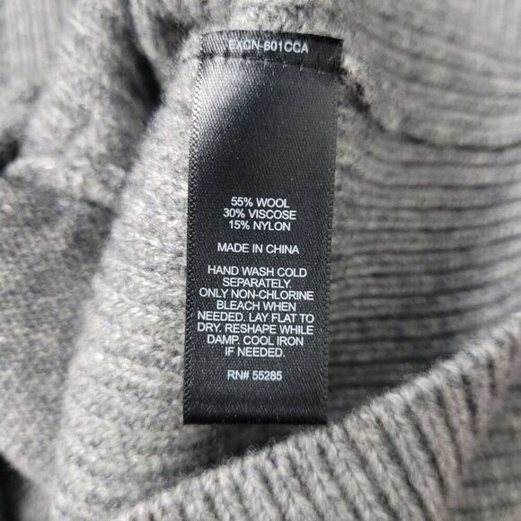 Express Gray Wool Blend Chunky Knit Shawl Collar Cardigan Sz L Button Front - Picture 4 of 6